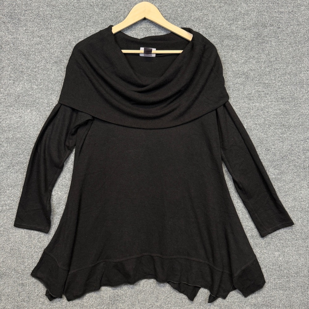 Soft Surroundings Medium Ava Tunic Black Cowl Neck Knit Lagenlook Long Sleeves